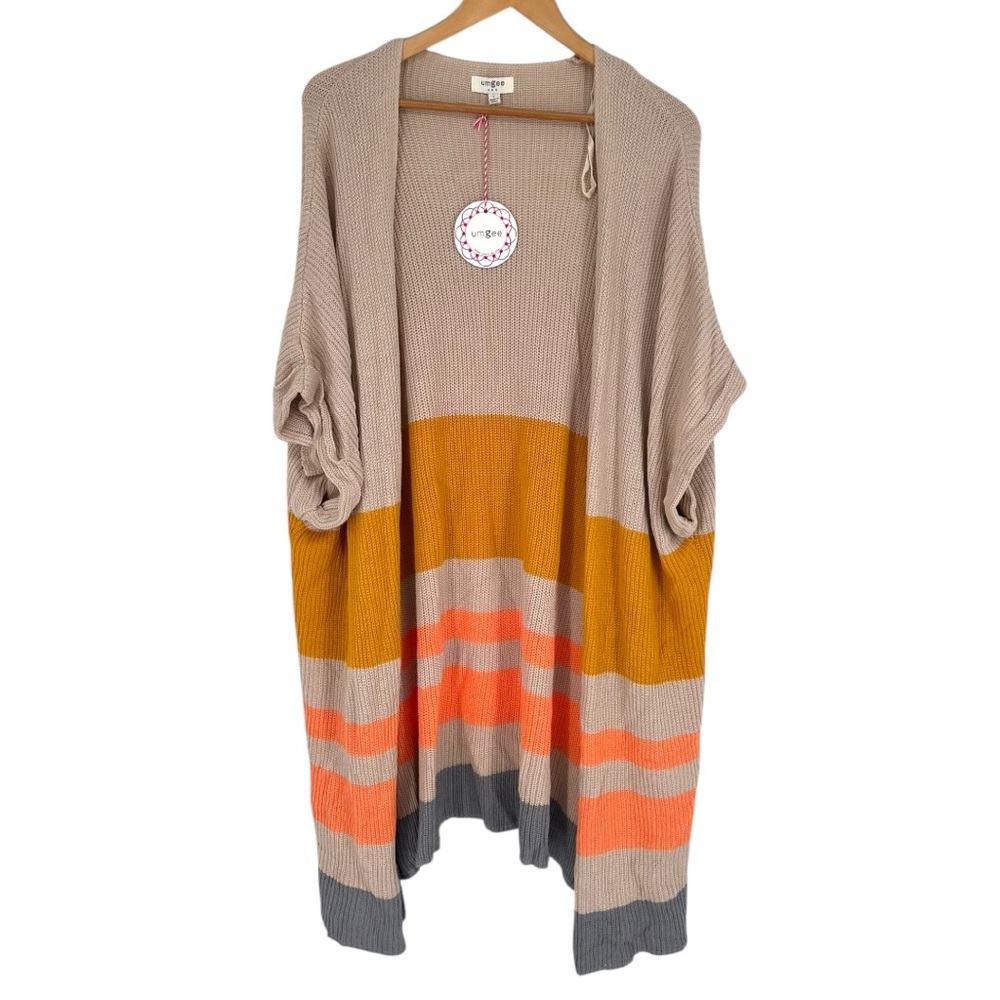 Umgee Colorblock Knit Open Cardigan Boho size Large Warm Tones NWT Short Sleeves